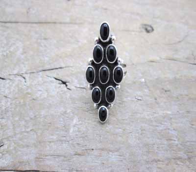 Onyx Ring Navajo Silver Mulit- Stone -sz  7.75